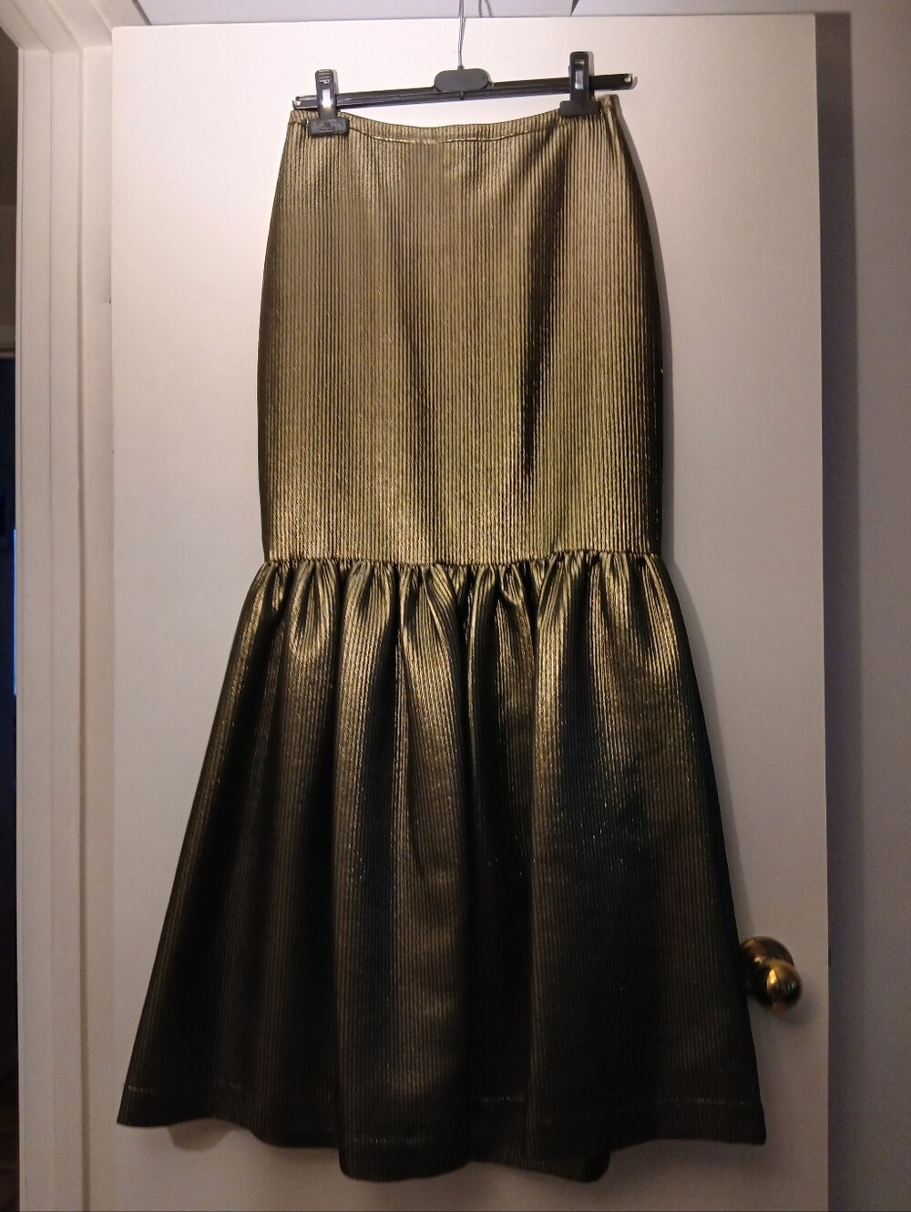 BCBG Metallic Gold Mermaid Midi Skirt